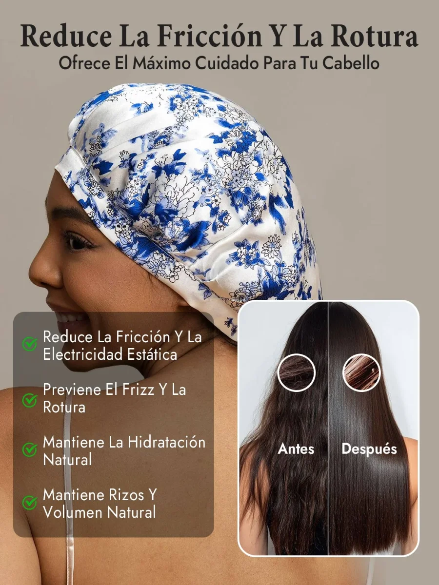 Gorro de Dormir de 100% Seda de Morera con Cintas - Imagen 5