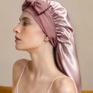Gorro Largo De Doble Capa De 100 % Seda De Morera Con Cinta Larga Ajustable