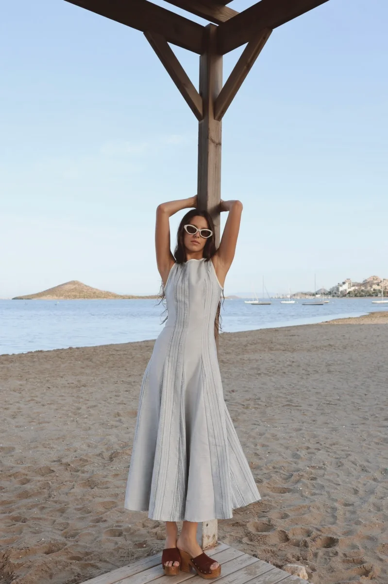 Vestido Cala Godetes Rayas Azul - Imagen 7