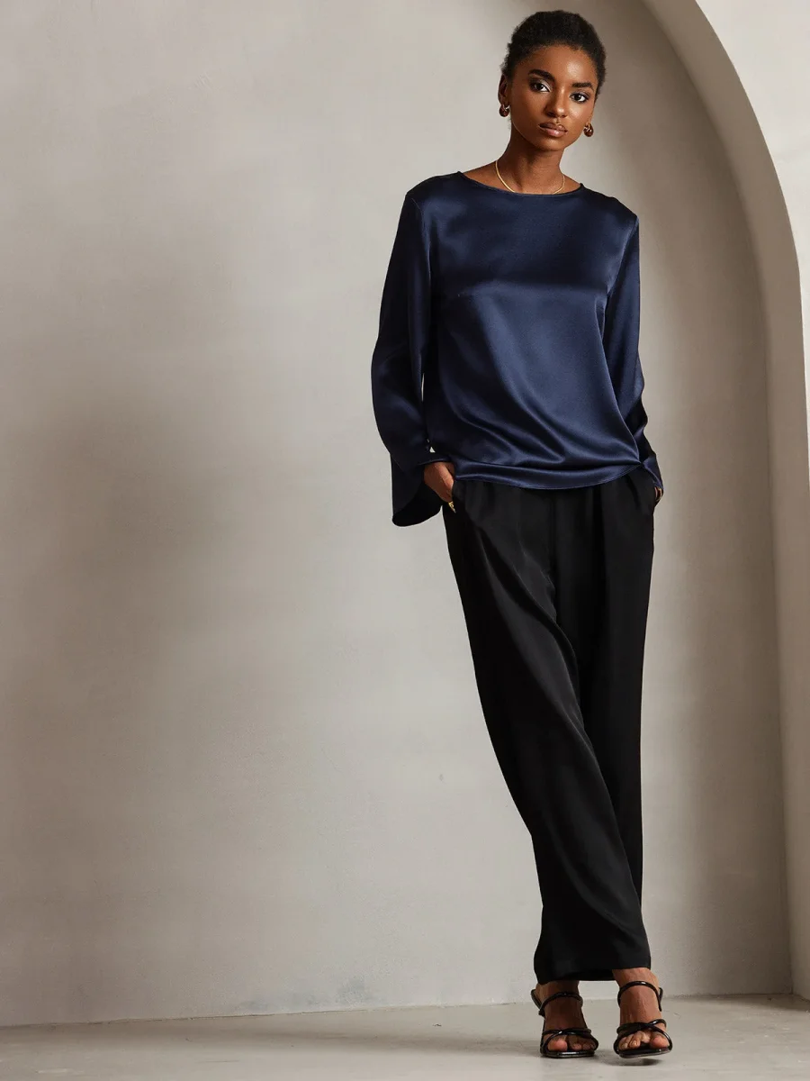 19Momme Seda Relajada Manga Larga Blusa - Imagen 7