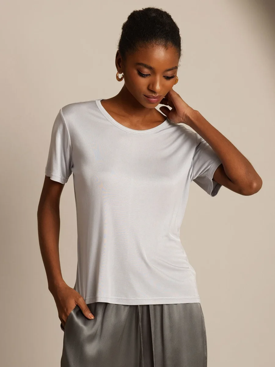 Camiseta de Manga Corta de Pura Seda para Mujer - Imagen 7