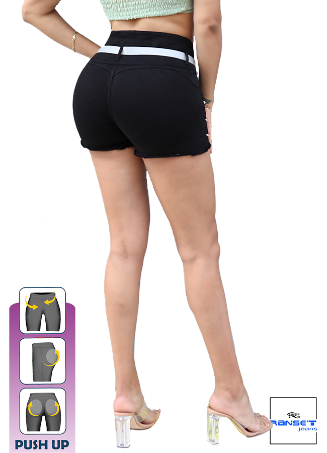 Falda short Denim Negro con cinturón - Imagen 3