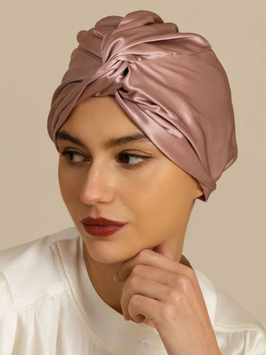 Gorro para el cabello de seda pura de 22Momme con nudo frontal y botón ajustable - Imagen 7