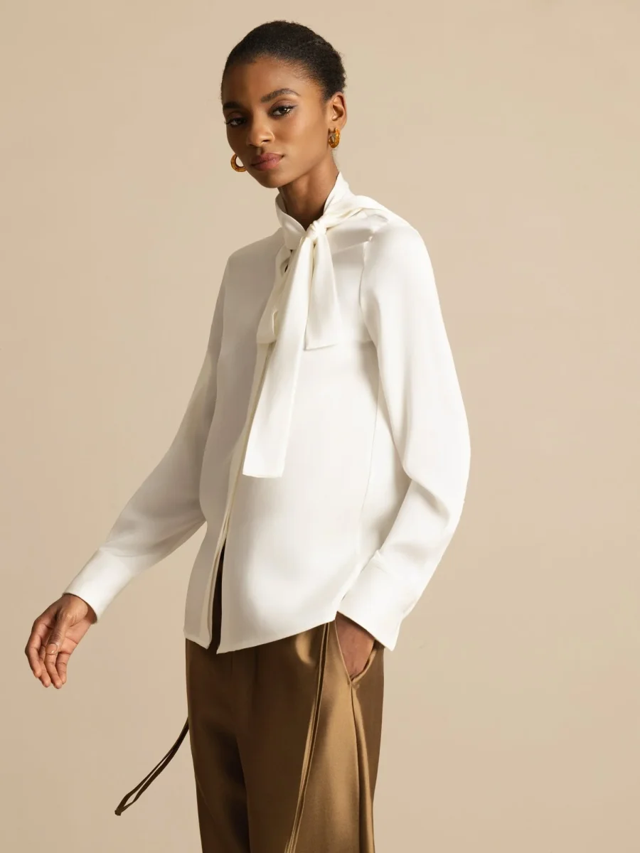 Blusa de Mujer en Seda 19Momme con Tie Neck Manga Larga - Imagen 7