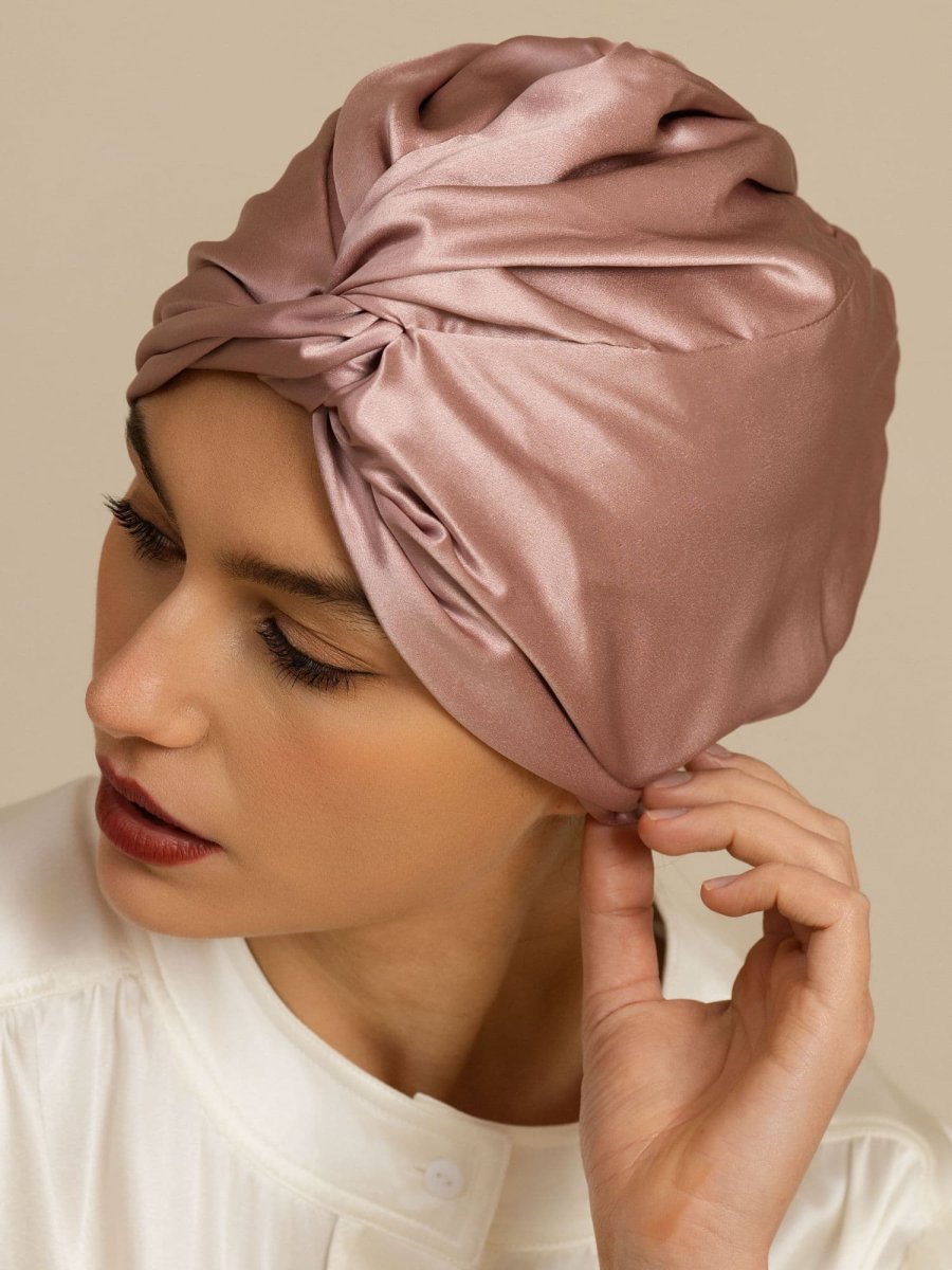 Gorro para el cabello de seda pura de 22Momme con nudo frontal y botón ajustable - Imagen 9