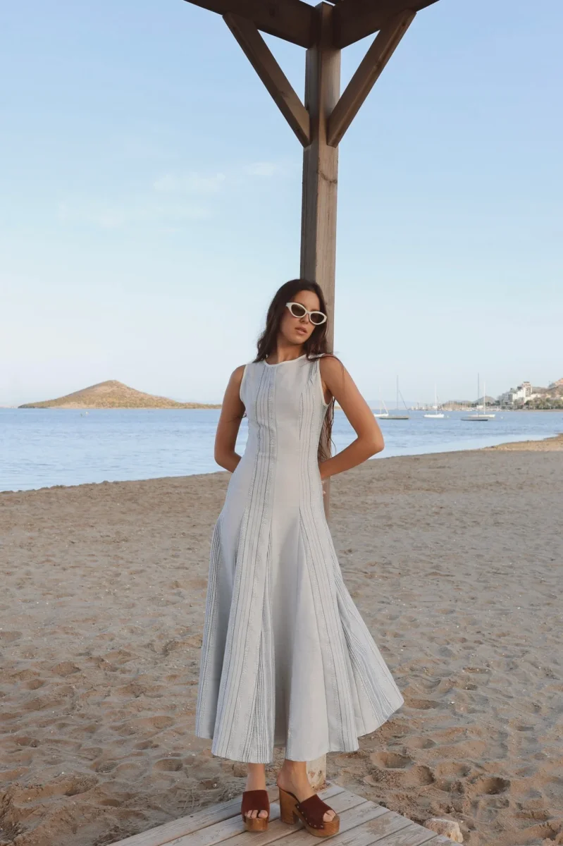 Vestido Cala Godetes Rayas Azul - Imagen 3