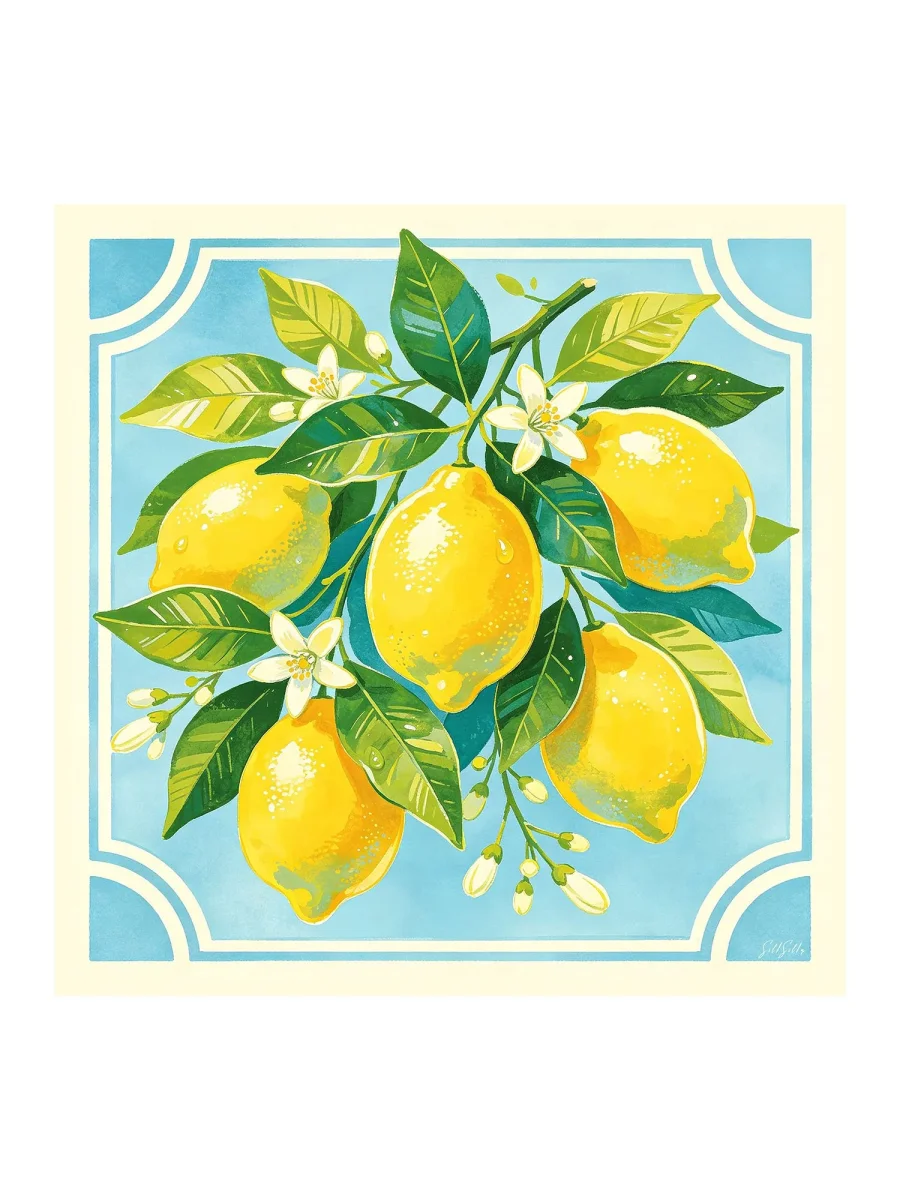 Pañuelo De Seda De Morera 100 Por Ciento Con Estampado De Limón Tamaño 90 x 90 cm - Imagen 2