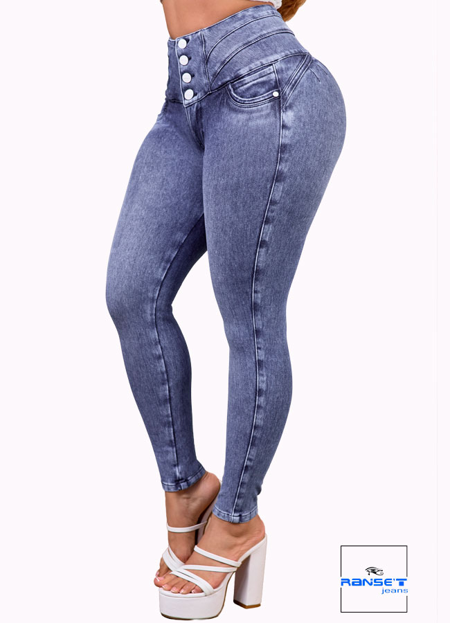 Jeans Push Up Levanta Cola Azul Medio con Botones Premium