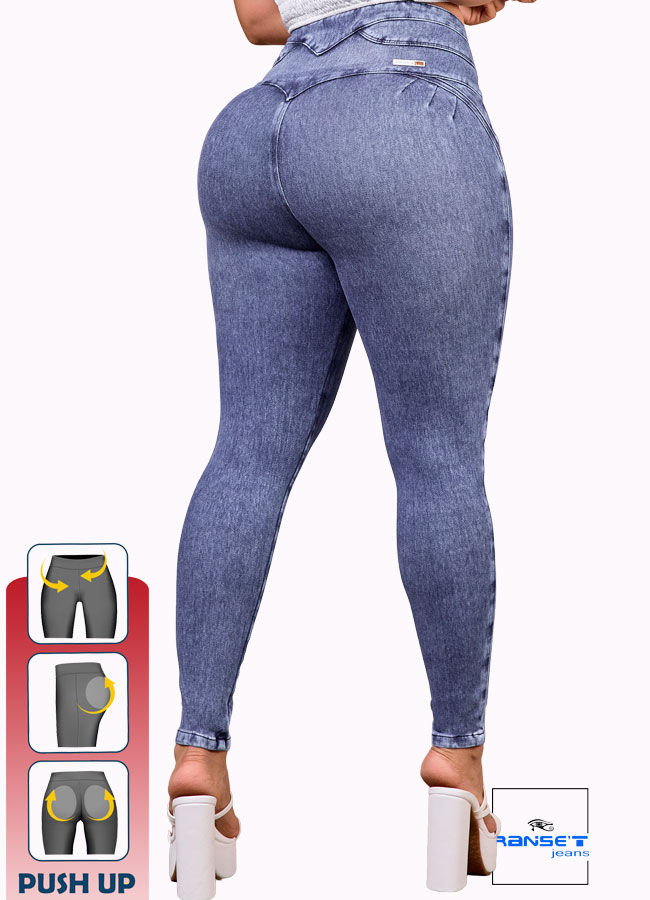 Jeans Push Up Levanta Cola Azul Medio con Botones Premium - Imagen 3