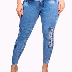 Jean Push Up Mujer con Cintura Alta Detalle Trenzado French Terry