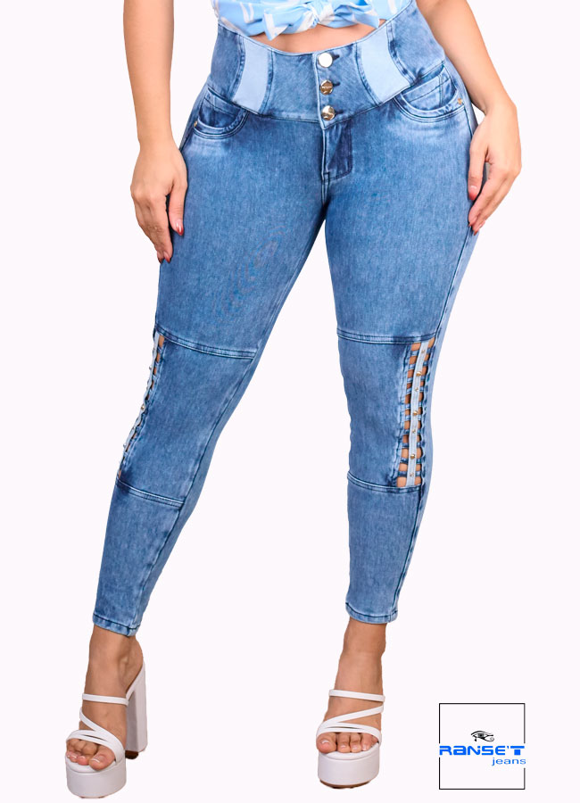 Jean Push Up Mujer con Cintura Alta Detalle Trenzado French Terry - Imagen 2