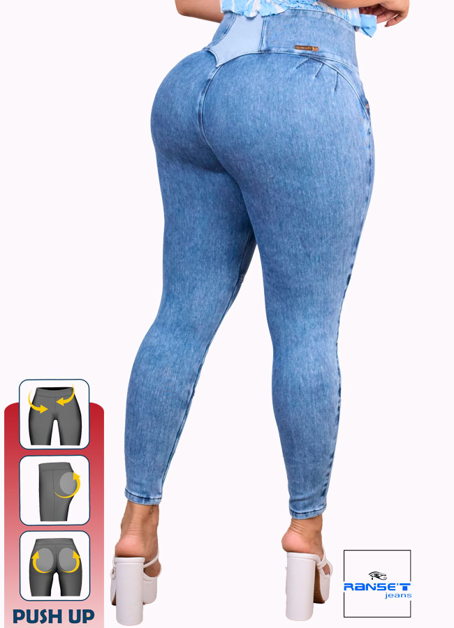 Jean Push Up Mujer con Cintura Alta Detalle Trenzado French Terry - Imagen 3