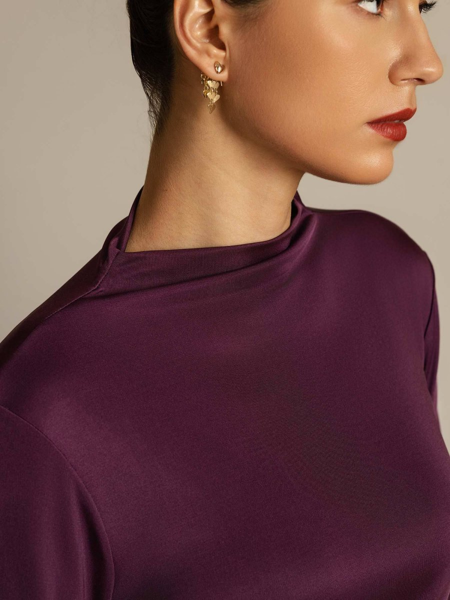 Top De Cuello Simulado De Manga Larga De Seda Pura Para Mujer - Imagen 5
