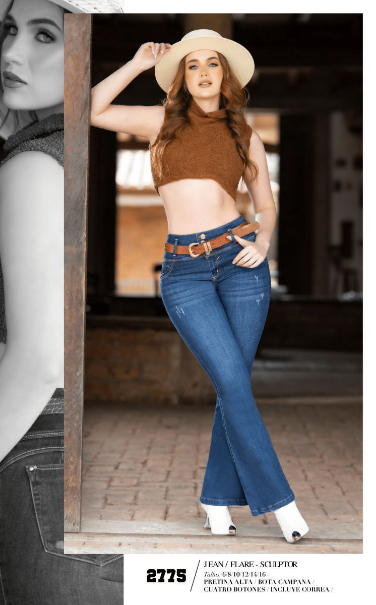 Jeans Colombiano Levantacola Push-Up con Pretina Alta – Bota Campana 2775D - Imagen 2