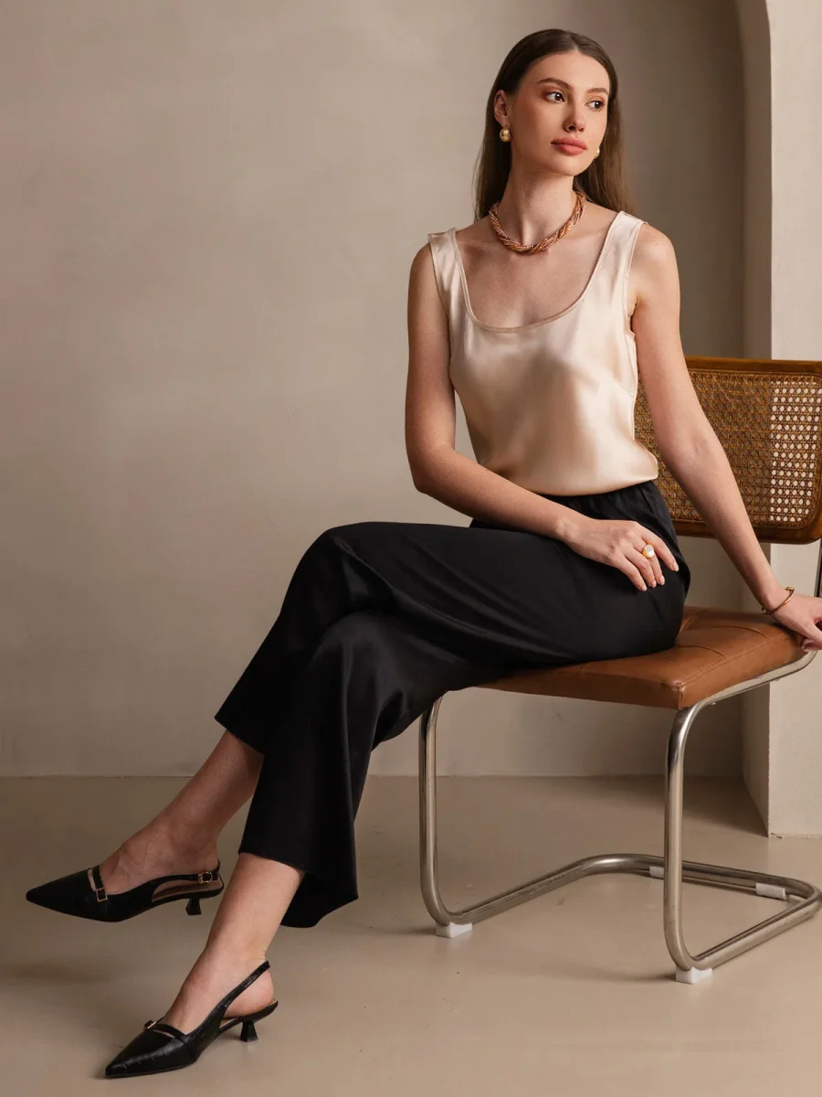 Camiseta de seda pura con tirantes anchos - Imagen 6
