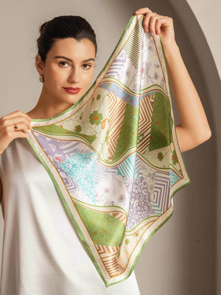 Pure Silk Pattern Stitching Square Scarf - Tamaño 53x53cm - Imagen 6