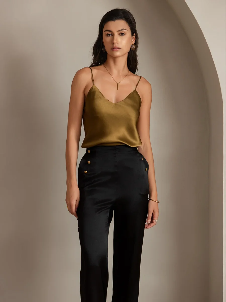 19Momme Seda Ajustado Botón Bolsillos Traje Pantalones - Imagen 7