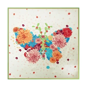 Pañuelo Cuadrado de Seda Pura con Flores y Borde Verde 53*53 cm