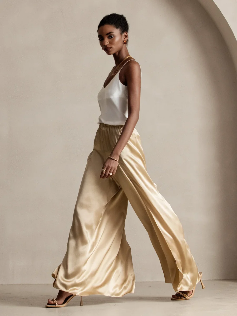 19Momme Pantalones de Seda a Fisura Alta - Imagen 8