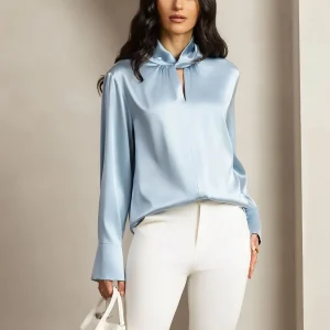 Blusa De Seda 19 Momme Con Escote De Lágrima Y Botones Tipo Perla