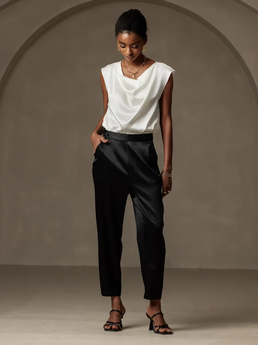 19Momme Pantalones de seda a la moda estilo carrot - Imagen 8
