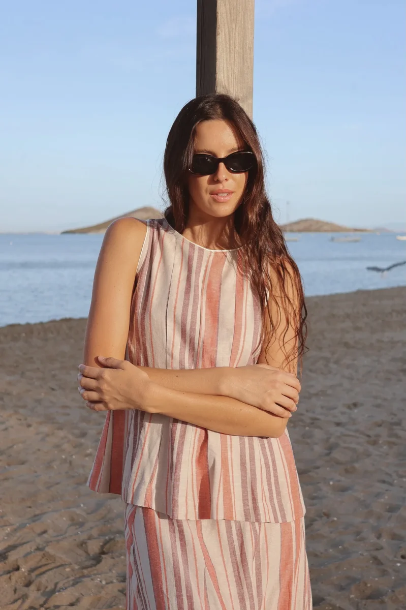 Falda Ola Rayas Coral y Lila - Imagen 7