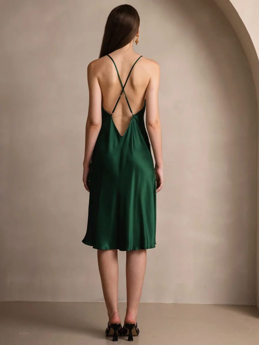 Vestido Largo de Seda Pura Sexy con Espalda Cruzada - Imagen 9