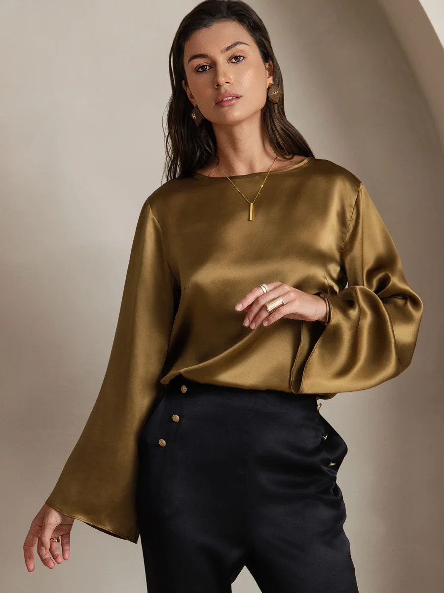 19Momme Seda Relajada Manga Larga Blusa - Imagen 9