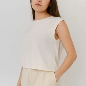 Camiseta crop sin mangas - Marfil Antiguo