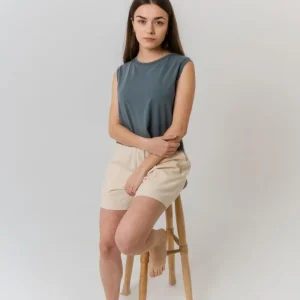 Camiseta crop sin mangas - Azul Antiguo