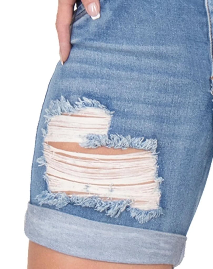 SHORT MEDIA PIERNA CON ROTOS Y BOLSILLOS DE REALCE PUSH-UP 1381D - Imagen 4