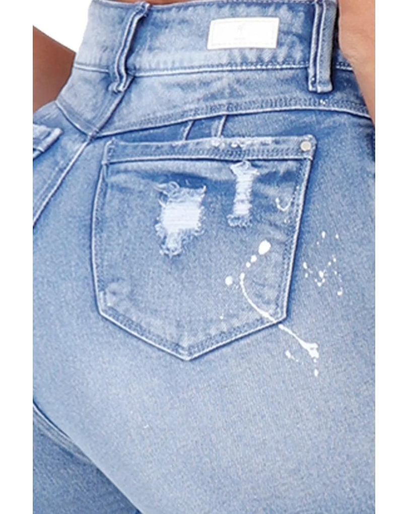 SHORT PRETINA ALTA CON ROTOS Y EFECTOS BLANCOS DE REALCE CON BOLSILLOS 1369D - Imagen 5