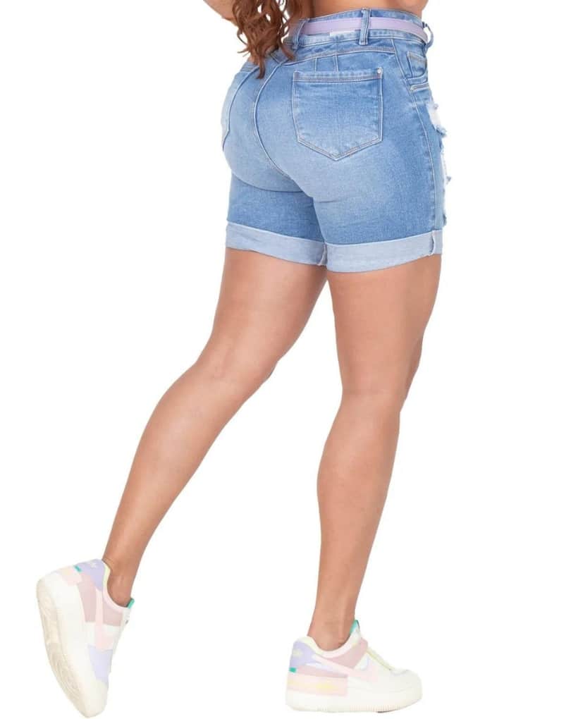 SHORT MEZCLILLA ROTOS CON BOLSILLOS CLÁSICOS DE REALCE LEVANTACOLA 1365D - Imagen 4
