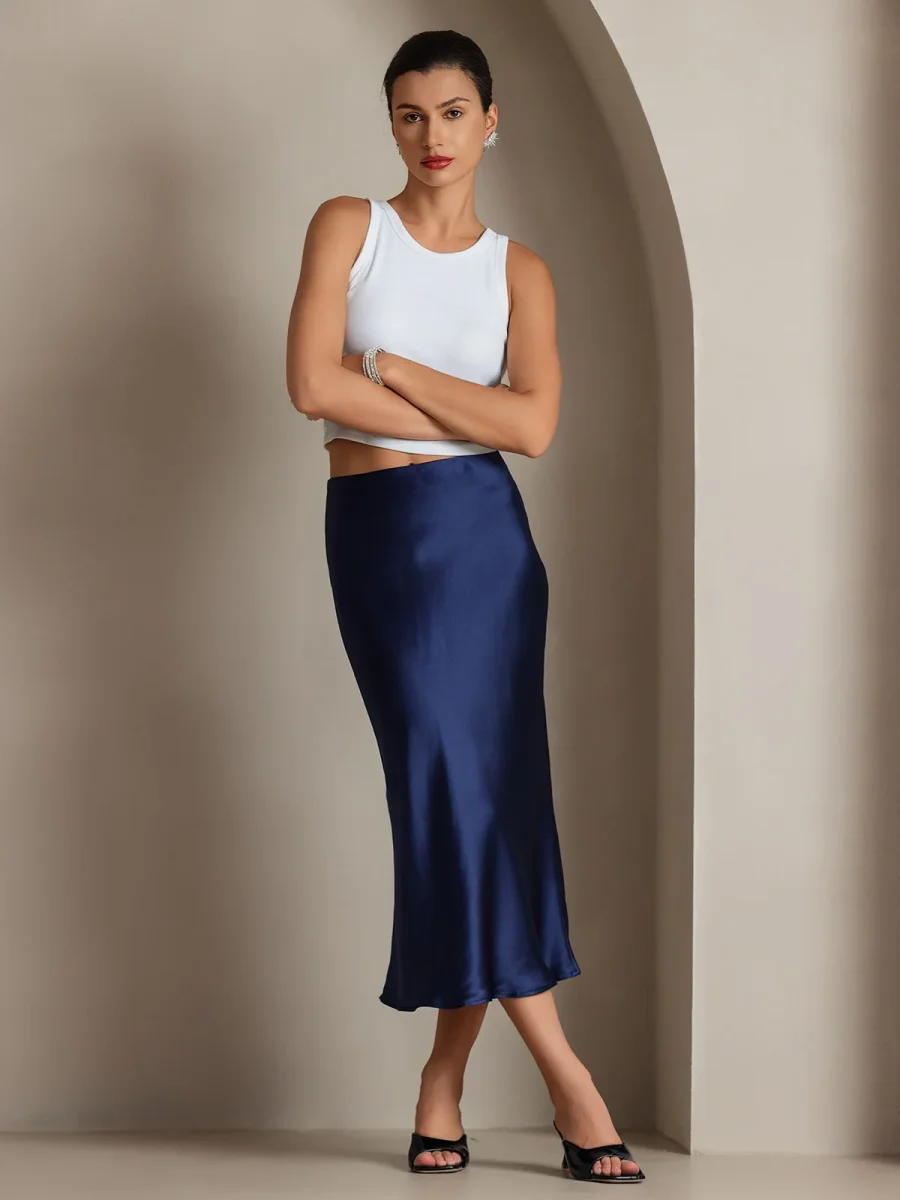 Falda Elegante Básica de Seda Pura