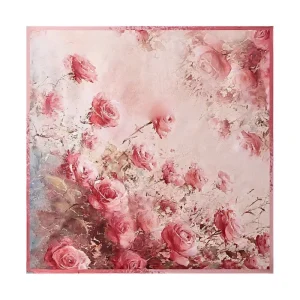 Pañuelo Cuadrado de Seda Pura con Patrón de Rosa - Tamaño 53x53cm
