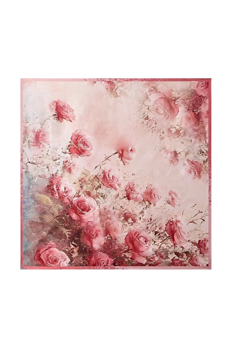 Pañuelo Cuadrado de Seda Pura con Patrón de Rosa - Tamaño 53x53cm