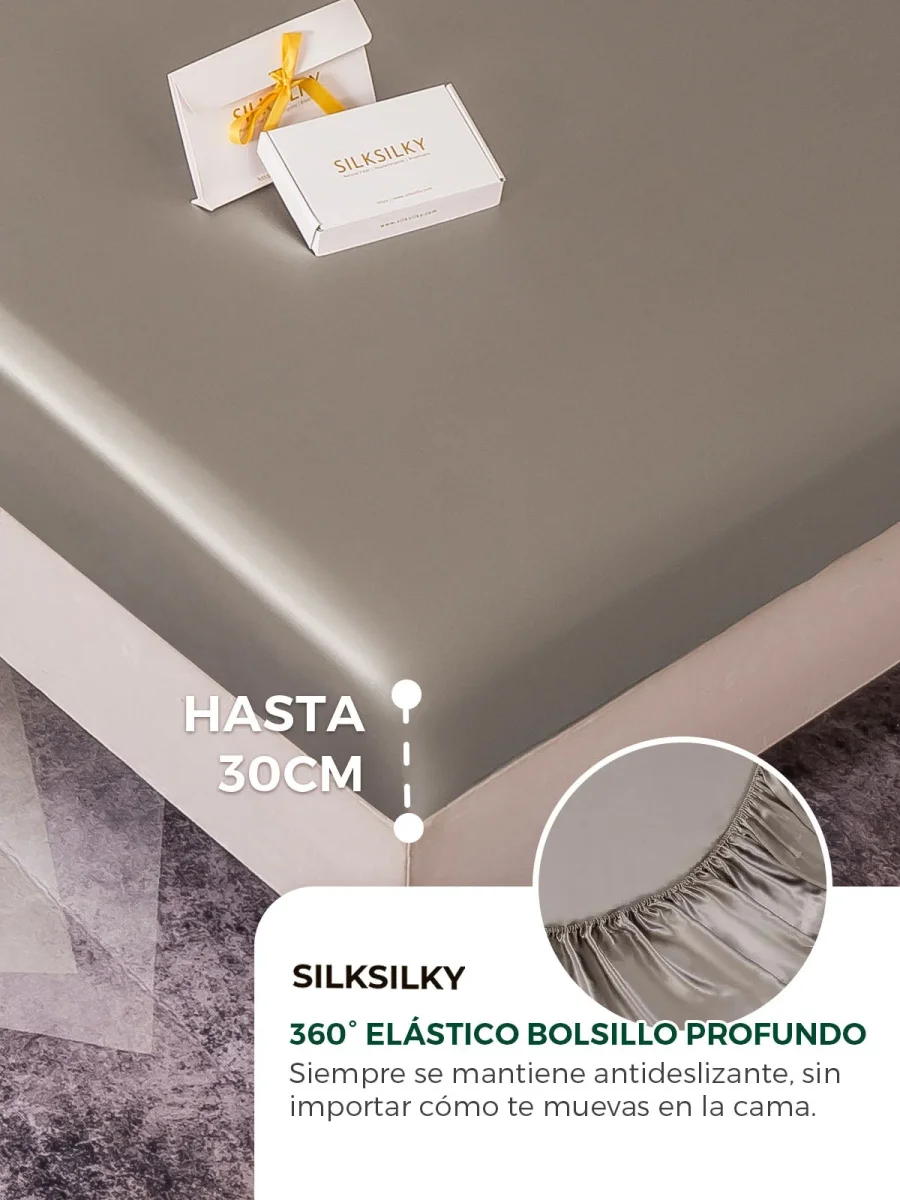 25Momme Silk Juego de 4 piezas: sábana encimera+sábana bajera+2x fundas de almohada - Imagen 5