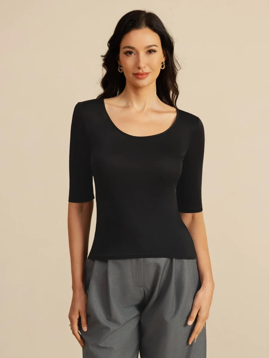 Top De Seda Para Mujer Manga Corta Cuello Redondo - Imagen 4
