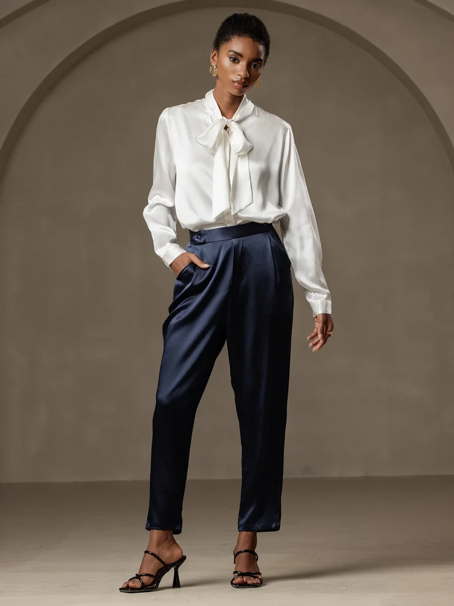 19Momme Pantalones de seda a la moda estilo carrot - Imagen 6