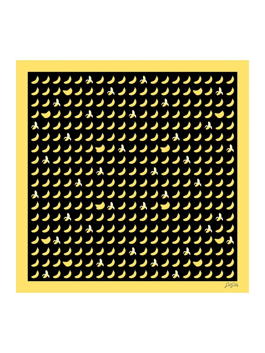 Pañuelo De Seda De Morera 100 Por Ciento Con Estampado De Banana Tamaño 90 x 90 cm