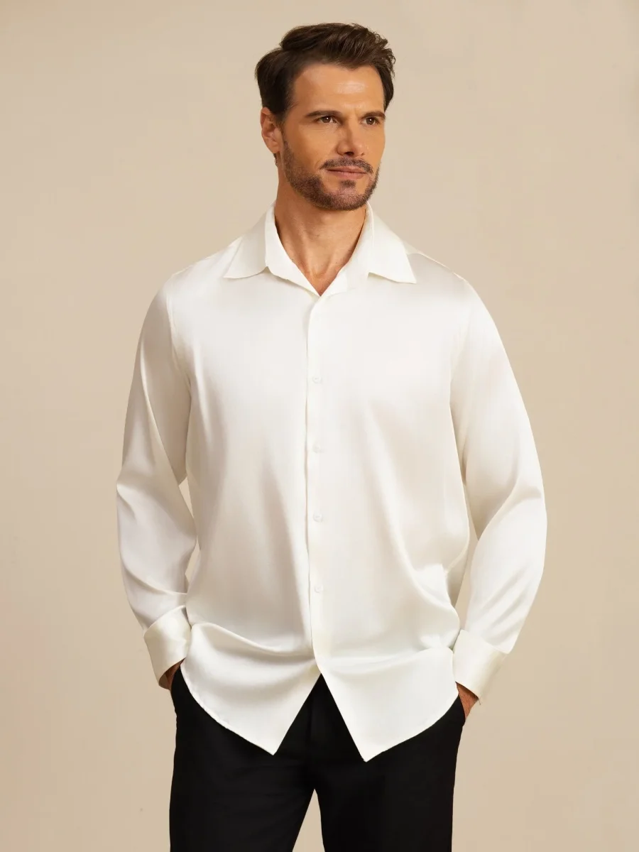 Camisa De Negocios Clásica Para Hombre De Manga Larga Con Cuello De Solapa En Seda 19Momme - Imagen 4
