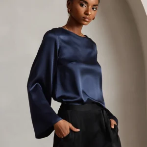 19Momme Seda Relajada Manga Larga Blusa