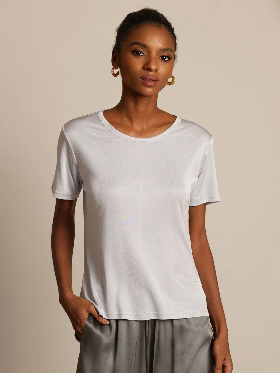 Camiseta de Manga Corta de Pura Seda para Mujer - Imagen 6