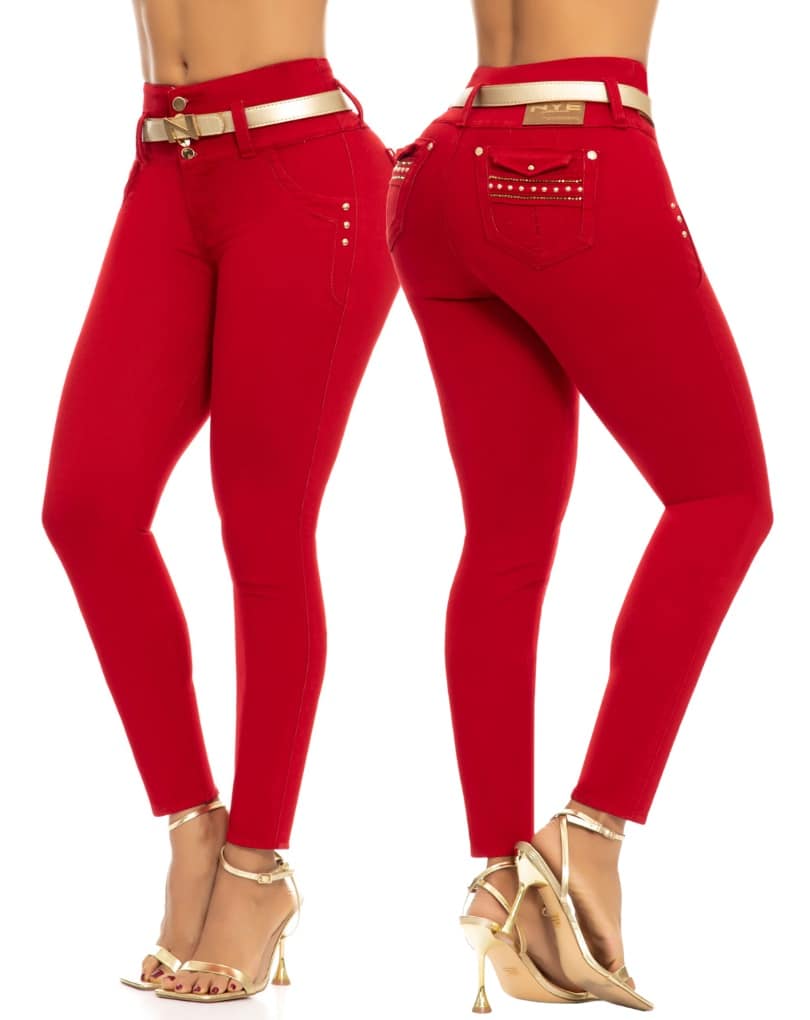 JEANS LEVANTACOLA COLOMBIANO 4 BOTONES ROJO 64202 NYE - Imagen 3