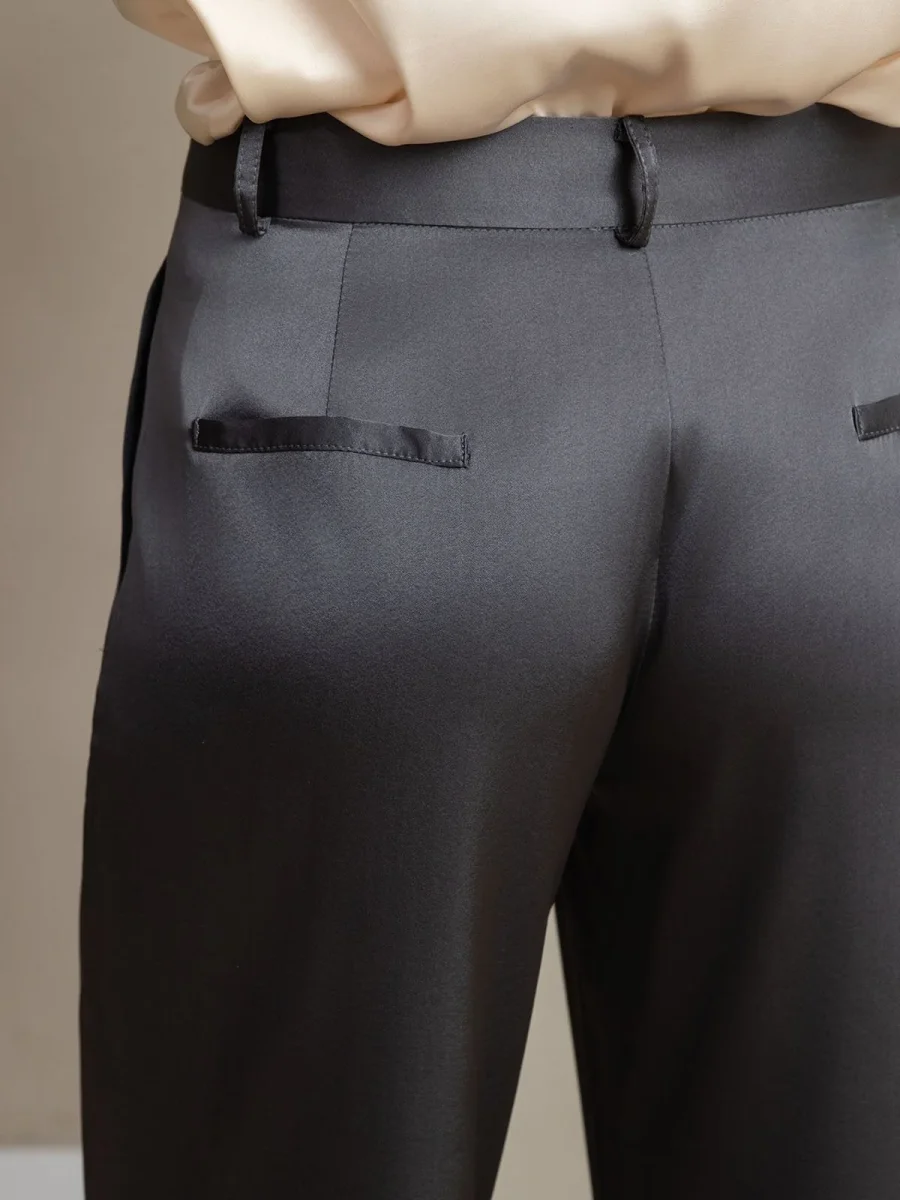 19Momme Seda Pantalones De Mujer Rectos Con Diseño De Bolsillos Laterales - Imagen 5