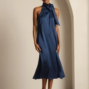19Momme Seda Cuello Atado Vestido
