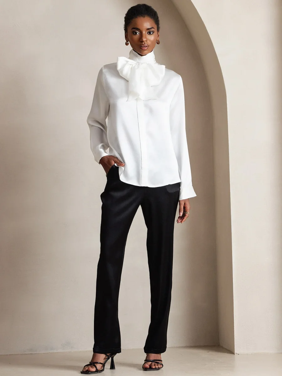 19 Momme Seda Cuello atado Camisa - Imagen 8