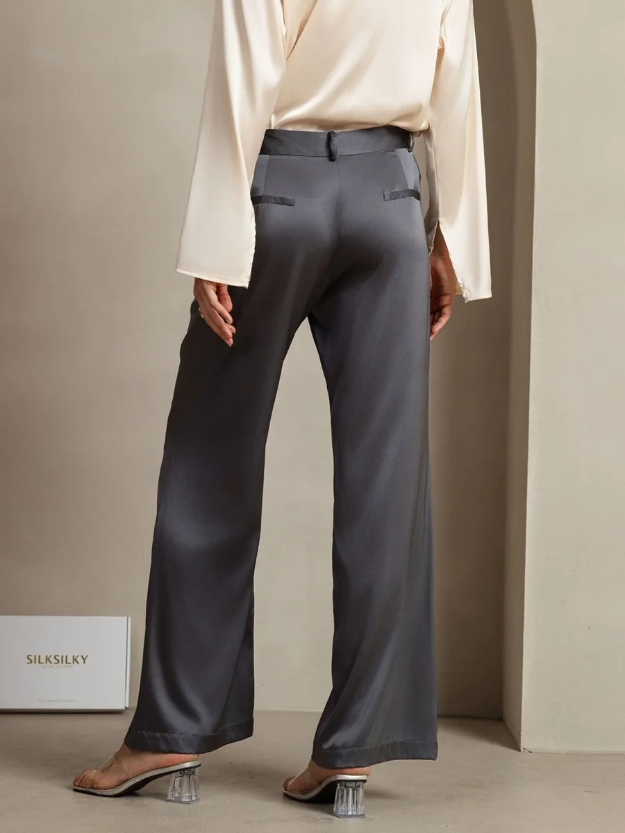 19Momme Seda Pantalones De Mujer Rectos Con Diseño De Bolsillos Laterales - Imagen 3