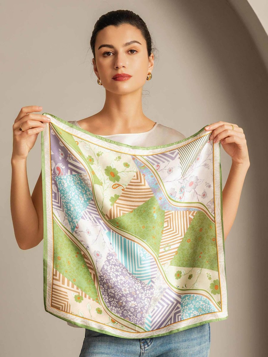 Pure Silk Pattern Stitching Square Scarf - Tamaño 53x53cm - Imagen 5