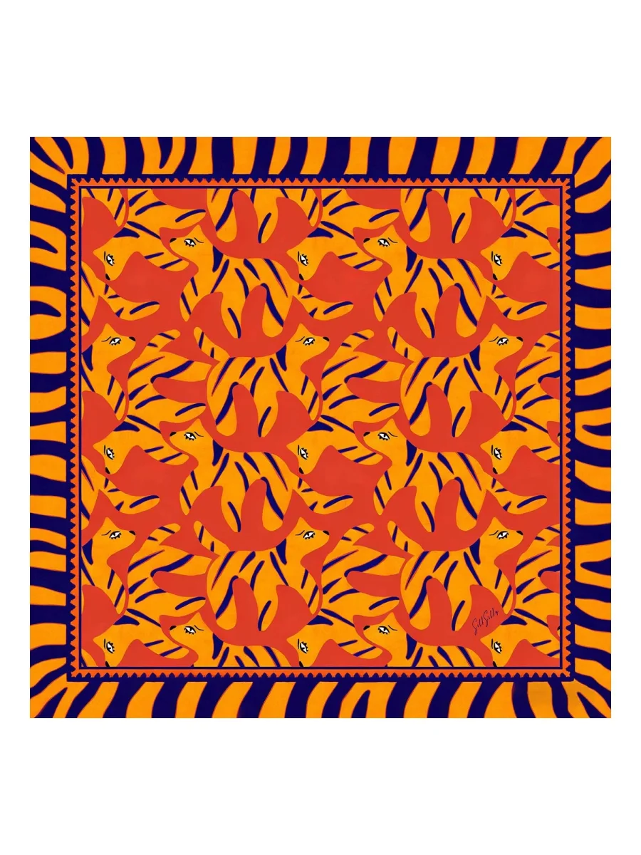 Pañuelo De Seda De Morera 100 Por Ciento Con Estampado De Perro Tamaño 90 x 90 cm - Imagen 2